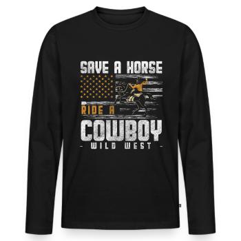 Revolver de cow-boy Western Master America - T-shirt manches longues Premium bio Homme - noir - Devant - Nico (187cm)