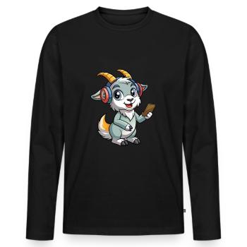 Chèvre Drôle Dessin Animé Personnage Casque Musique - T-shirt manches longues Premium bio Homme - noir - Devant - Nico (187cm)
