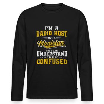 Annonce de l’émission de présentation de l’onde radio - T-shirt manches longues Premium bio Homme - noir - Devant - Nico (187cm)