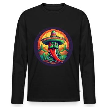 5 de Mayo Party Drinko de Mayo Chili Sombrero - Men's Premium Organic Long Sleeve Shirt - black - Front - Nico (187cm)