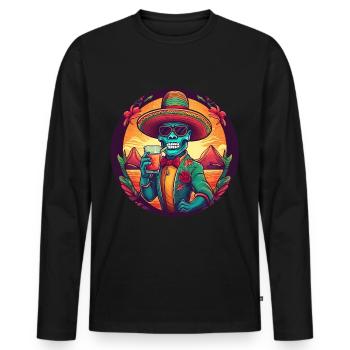 5 de Mayo Party Drinko de Mayo Sugar Skull Drink - Men's Premium Organic Long Sleeve Shirt - black - Front - Nico (187cm)