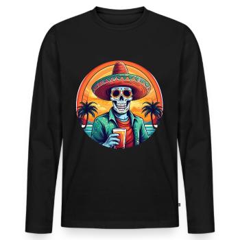 5 de Mayo Party Drinko de Mayo Sugar Skull Drink - Men's Premium Organic Long Sleeve Shirt - black - Front - Nico (187cm)