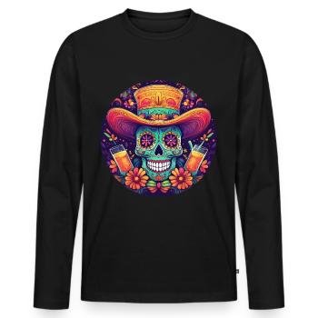 5 de Mayo Party Drinko de Mayo Sugar Skull Drink - Men's Premium Organic Long Sleeve Shirt - black - Front - Nico (187cm)
