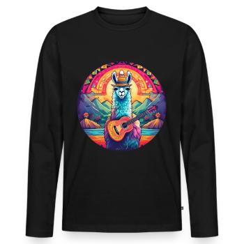 5 de Mayo Party Drinko de Mayo Lama and Guitar - Men's Premium Organic Long Sleeve Shirt - black - Front - Nico (187cm)
