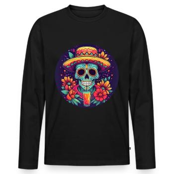 5 de Mayo Party Drinko de Mayo Sugar Skull Drink - Men's Premium Organic Long Sleeve Shirt - black - Front - Nico (187cm)