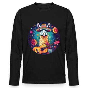 5 de Mayo Party Drinko de Mayo Lama and Guitar - Men's Premium Organic Long Sleeve Shirt - black - Front - Nico (187cm)