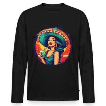 5 de Mayo Party Drinko de Mayo Mexican Wife Tee - Men's Premium Organic Long Sleeve Shirt - black - Front - Nico (187cm)