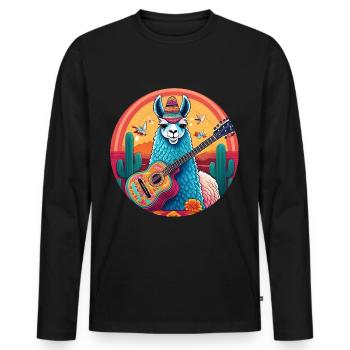 5 de Mayo Party Drinko de Mayo Lama and Guitar - Men's Premium Organic Long Sleeve Shirt - black - Front - Nico (187cm)