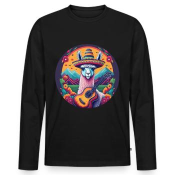 5 de Mayo Party Drinko de Mayo Lama and Guitar - Men's Premium Organic Long Sleeve Shirt - black - Front - Nico (187cm)