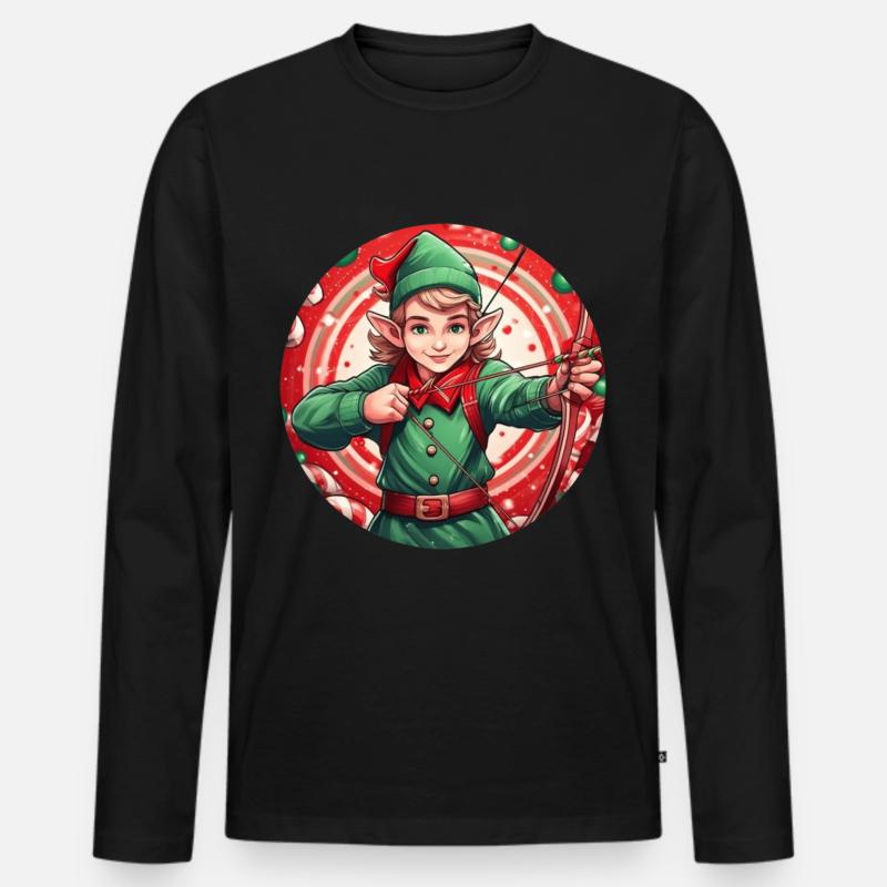 Weihnachtself Bogenschießen - Männer Premium Bio Langarmshirt - Schwarz