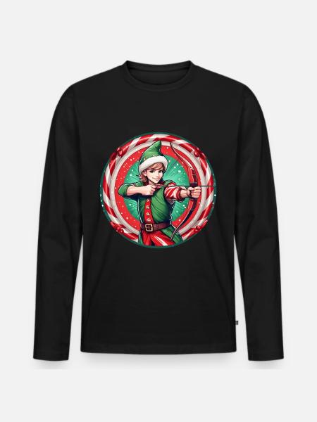 Weihnachtself Bogenschießen - Männer Premium Bio Langarmshirt - Schwarz