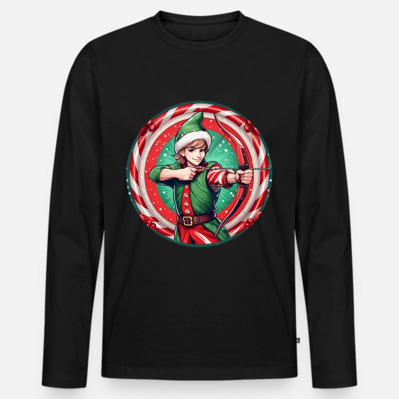 Weihnachtself Bogenschießen - Männer Premium Bio Langarmshirt - Schwarz