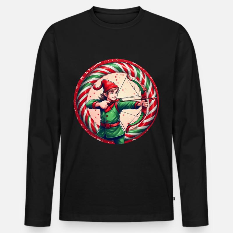 Weihnachtself Bogenschießen - Männer Premium Bio Langarmshirt - Schwarz
