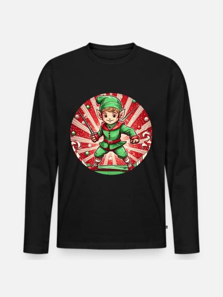 Christmas Elf Fencing - Men's Premium Organic Long Sleeve Shirt - black