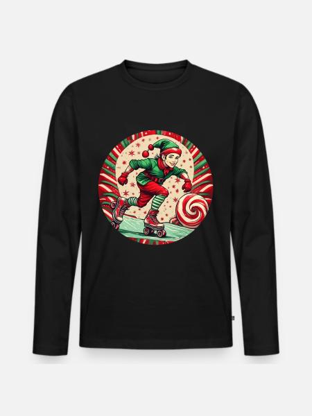Christmas elf inline skating - Men's Premium Organic Long Sleeve Shirt - black