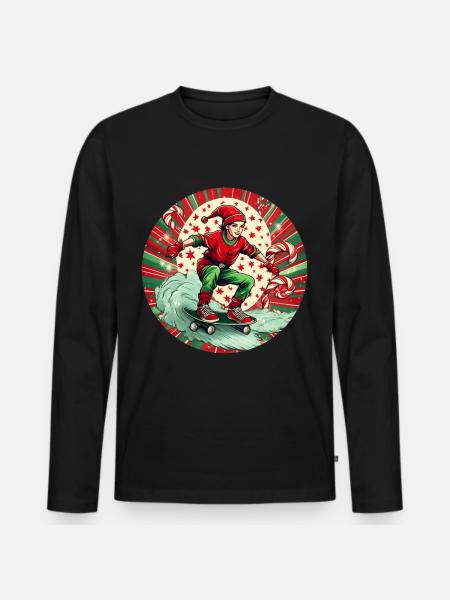 Christmas Elf Skateboarding - Men's Premium Organic Long Sleeve Shirt - black