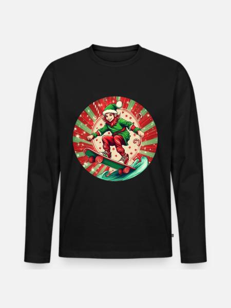Christmas Elf Skateboarding - Men's Premium Organic Long Sleeve Shirt - black
