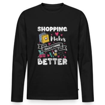 Shopping Money Addicted Shopping Mall - Men's Premium Organic Long Sleeve Shirt - black - Front - Nico (187cm)