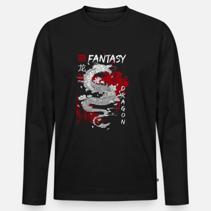 Drache China Tradition - Männer Premium Bio Langarmshirt - Schwarz