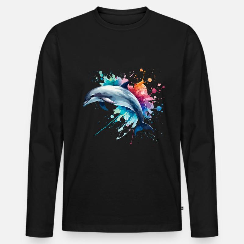 Lebendiger Delfin in Aquarell, Ozean - Männer Premium Bio Langarmshirt - Schwarz