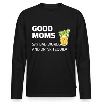 Les bonnes mamans boivent de la tequila et disent des gros mots - T-shirt manches longues Premium bio Homme - noir - Devant - Nico (187cm)