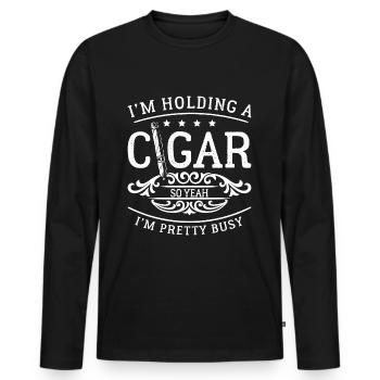 Cigar Cuba Connoisseur - Men's Premium Organic Long Sleeve Shirt - black - Front - Nico (187cm)