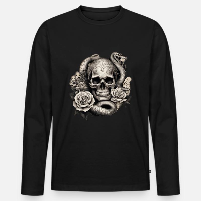 Totenschädel Tod Vintage Rocker - Männer Premium Bio Langarmshirt - Schwarz