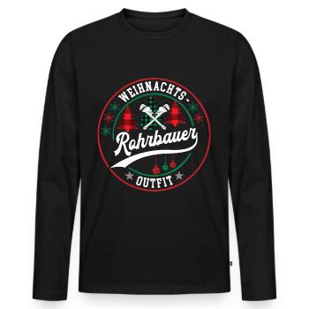 Weihnachten Rohrbauer Rohrbauerei XMAS Outfit - Männer Premium Bio Langarmshirt - Schwarz - Vorne - Nico (187cm)