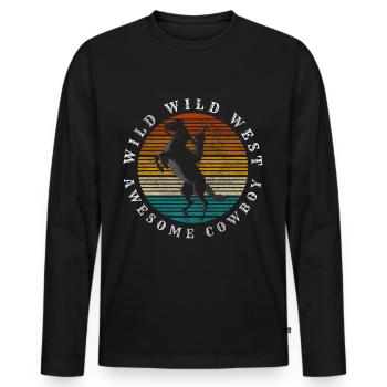 Cheval de cow-boy Texas - T-shirt manches longues Premium bio Homme - noir - Devant - Nico (187cm)