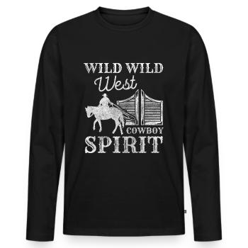 Cowboy shérif Vintage Costumé Soirée - T-shirt manches longues Premium bio Homme - noir - Devant - Nico (187cm)