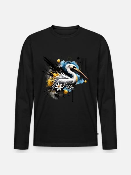 Buntes Aquarell Pelikan - Männer Premium Bio Langarmshirt - Schwarz