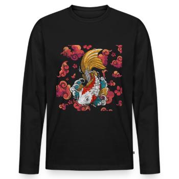 Asia Dragon Ninja Rising Sun - Men's Premium Organic Long Sleeve Shirt - black - Front - Nico (187cm)
