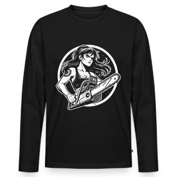 Women with Chainsaw – Funny Power Design - Men's Premium Organic Long Sleeve Shirt - black - Front - Nico (187cm)