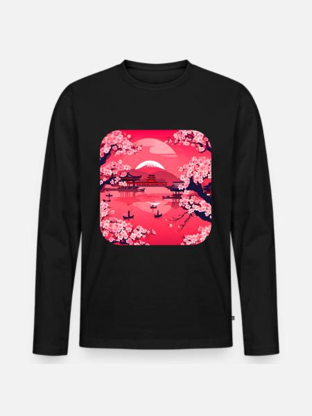 Asien Weltreise Tempel Relax - Männer Premium Bio Langarmshirt - Schwarz
