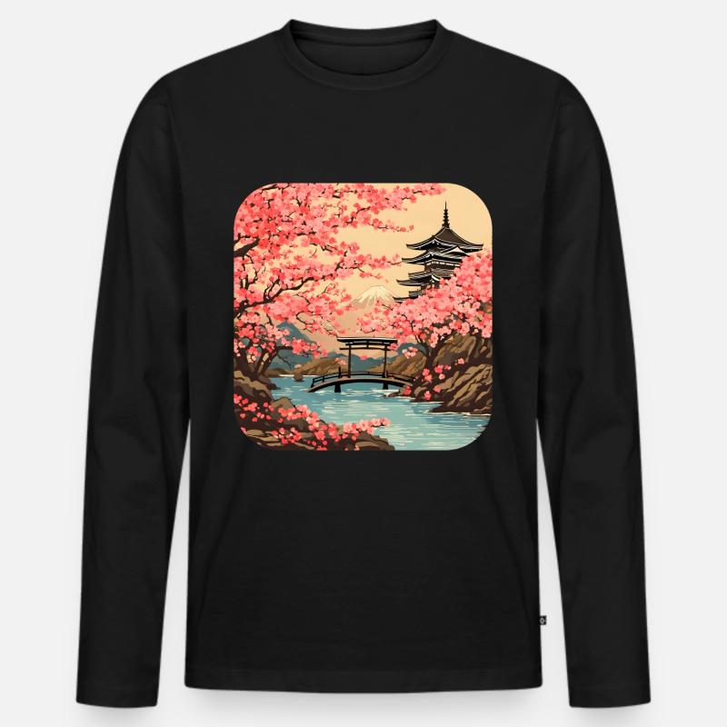 Tokio Tempel Kirschblüte Weltreise - Männer Premium Bio Langarmshirt - Schwarz