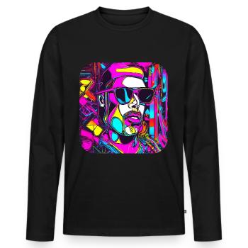 Style néon UV Glow Party tendance - T-shirt manches longues Premium bio Homme - noir - Devant - Nico (187cm)
