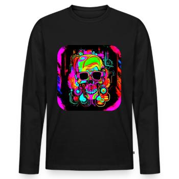 Neon Style Schädel Leuchtreklame Glow - Männer Premium Bio Langarmshirt - Schwarz - Vorne - Nico (187cm)