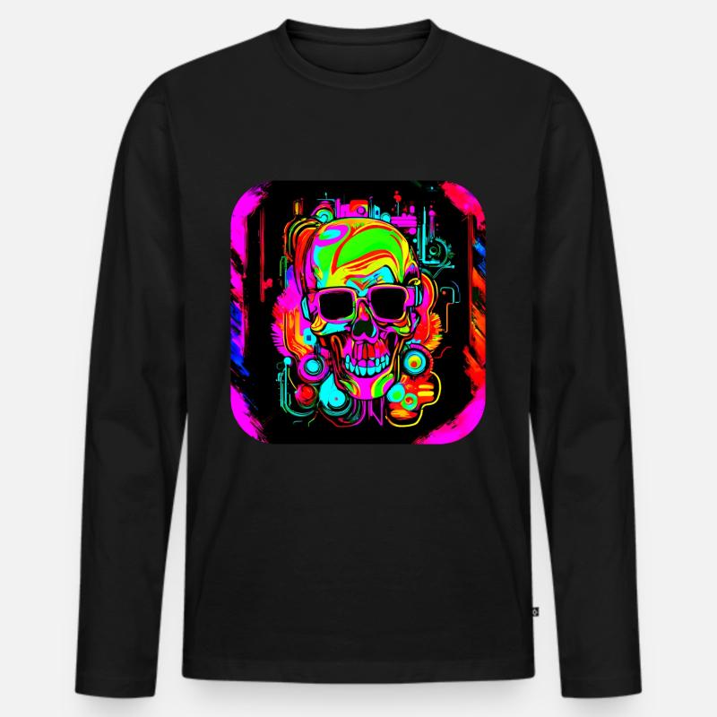 Neon Style Schädel Leuchtreklame Glow - Männer Premium Bio Langarmshirt - Schwarz