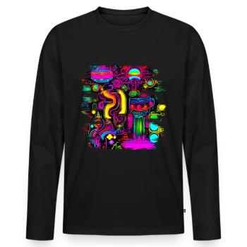 Néon fluorescent UV Electro Music Party - T-shirt manches longues Premium bio Homme - noir - Devant - Nico (187cm)
