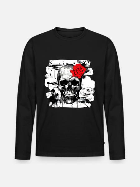 Totenschädel Tattoo Heavy Metal Rocker - Männer Premium Bio Langarmshirt - Schwarz