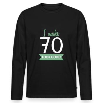 70th birthday saying - Men's Premium Organic Long Sleeve Shirt - black - Front - Nico (187cm)