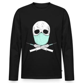 Crâne Schädel Corona - T-shirt manches longues Premium bio Homme - noir - Devant - Nico (187cm)