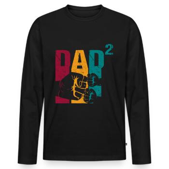 Papa Père de 2 enfants Jumeaux Fils Fille - T-shirt manches longues Premium bio Homme - noir - Devant - Nico (187cm)