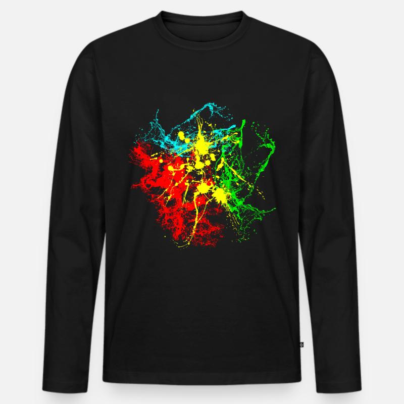Farbspritzer - Männer Premium Bio Langarmshirt - Schwarz