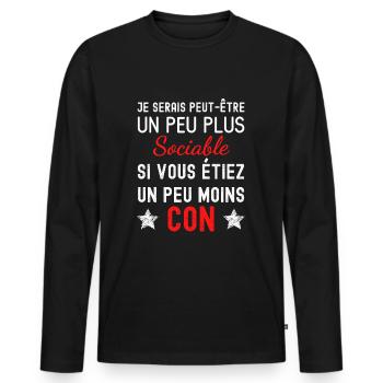 Plus sociable - T-shirt manches longues Premium bio Homme - noir - Devant - Nico (187cm)