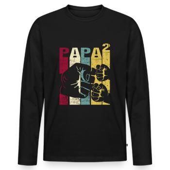Papa Père de 2 enfants Jumeaux Fils Fille - T-shirt manches longues Premium bio Homme - noir - Devant - Nico (187cm)