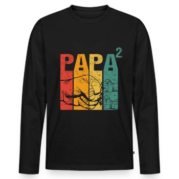 Papa Vater von 2 zwei Zweiten Kindern Zwillinge - Männer Premium Bio Langarmshirt - Schwarz - Vorne - Nico (187cm)