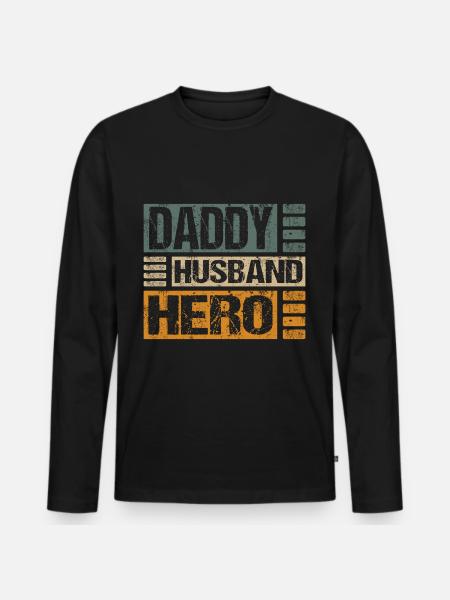 Husband Daddy Hero - Men's Premium Organic Long Sleeve Shirt - black