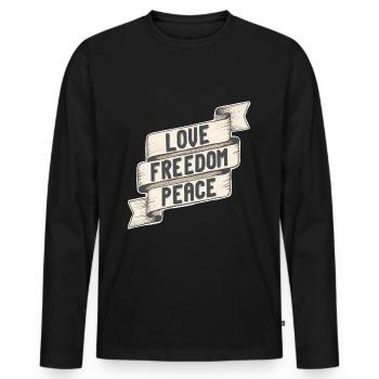 Love Freedom Peace. Love Freedom Tranquility - Men's Premium Organic Long Sleeve Shirt - black - Front - Nico (187cm)