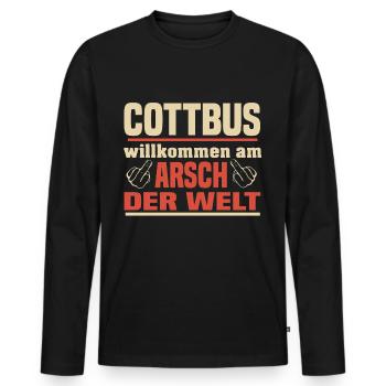 Arsch der Welt Cottbus - Männer Premium Bio Langarmshirt - Schwarz - Vorne - Nico (187cm)